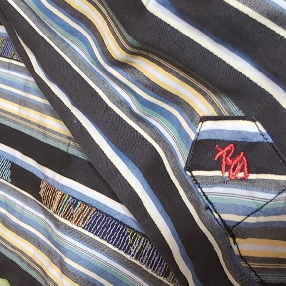 Robert Graham Striped Stained Glass Flip Cuff Embroiered Dress Shirt Size Large - Picture 7 of 10